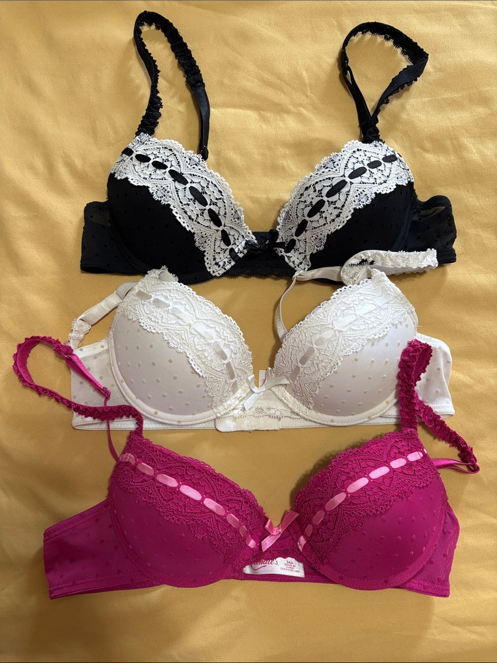Candie's Lace Push-Up Bra Trio in Black, White & Pink